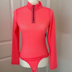 Striped Neon Pink Long Sleeve Bodysuit